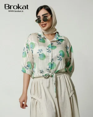 شومیز شیشه ایی طرح دار گره ایی