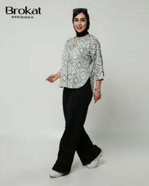 شومیز باتیک ۲ دکمه بدون یقه