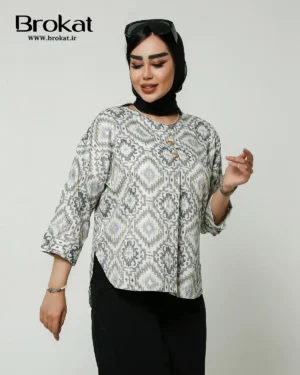 شومیز باتیک ۲ دکمه بدون یقه